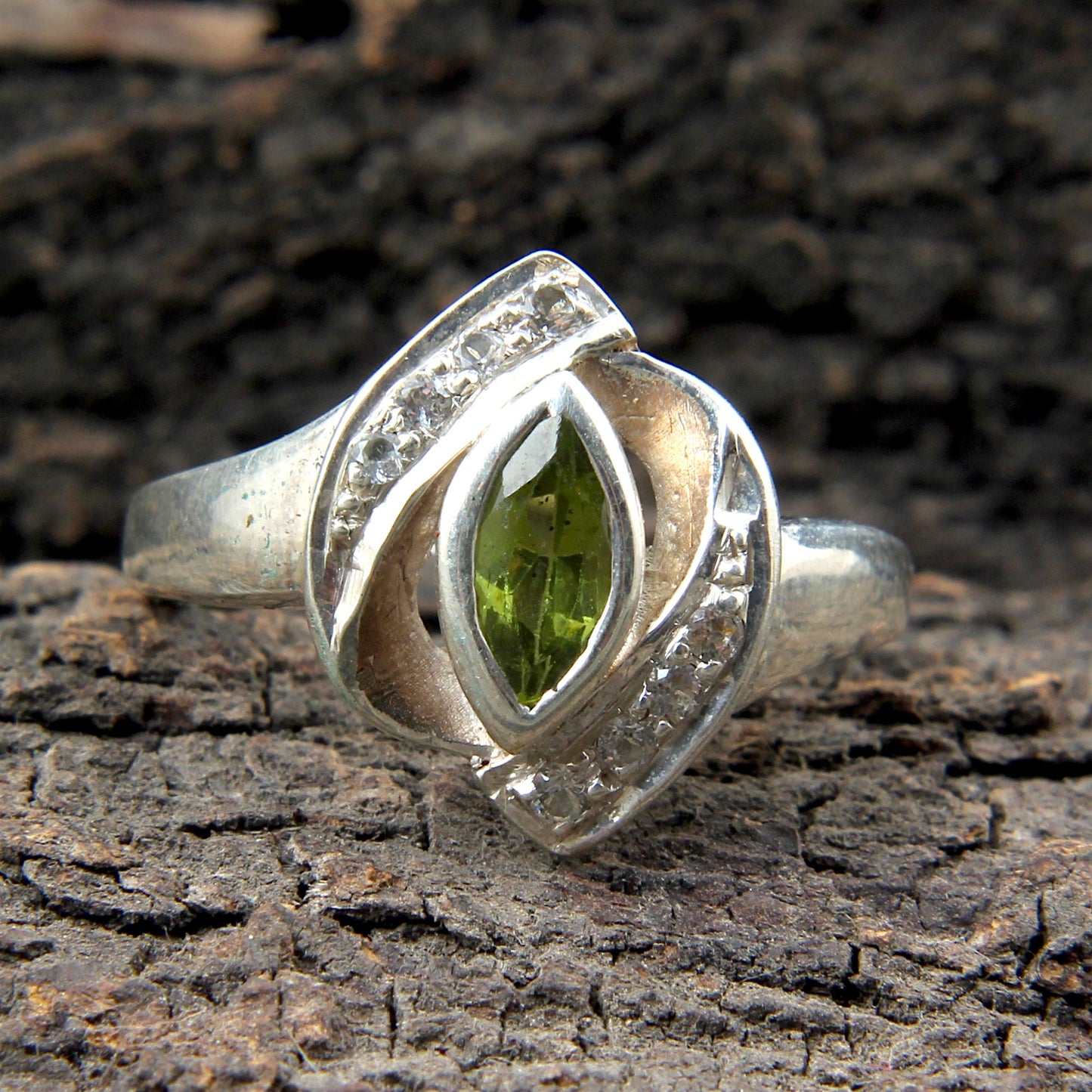Natural Peridot Ring with Cubiz Zirconia Handmade Designer 925 Sterling Silver August Birthstone Ring