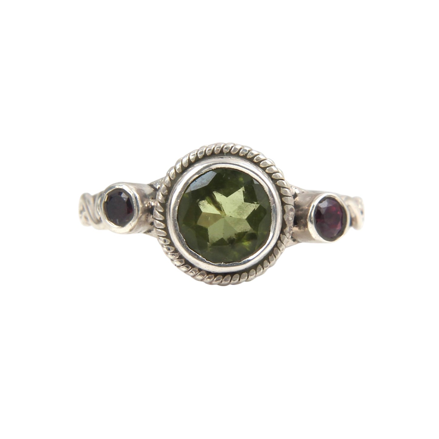 Natural Peridot Ring with Red Garnet Handmade Designer 925 Sterling Silver Designer Statement Ring