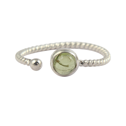 Natural Peridot 925 Sterling Silver Ring August Birthstone Ring Adjustable Twisted Wire Band Ring