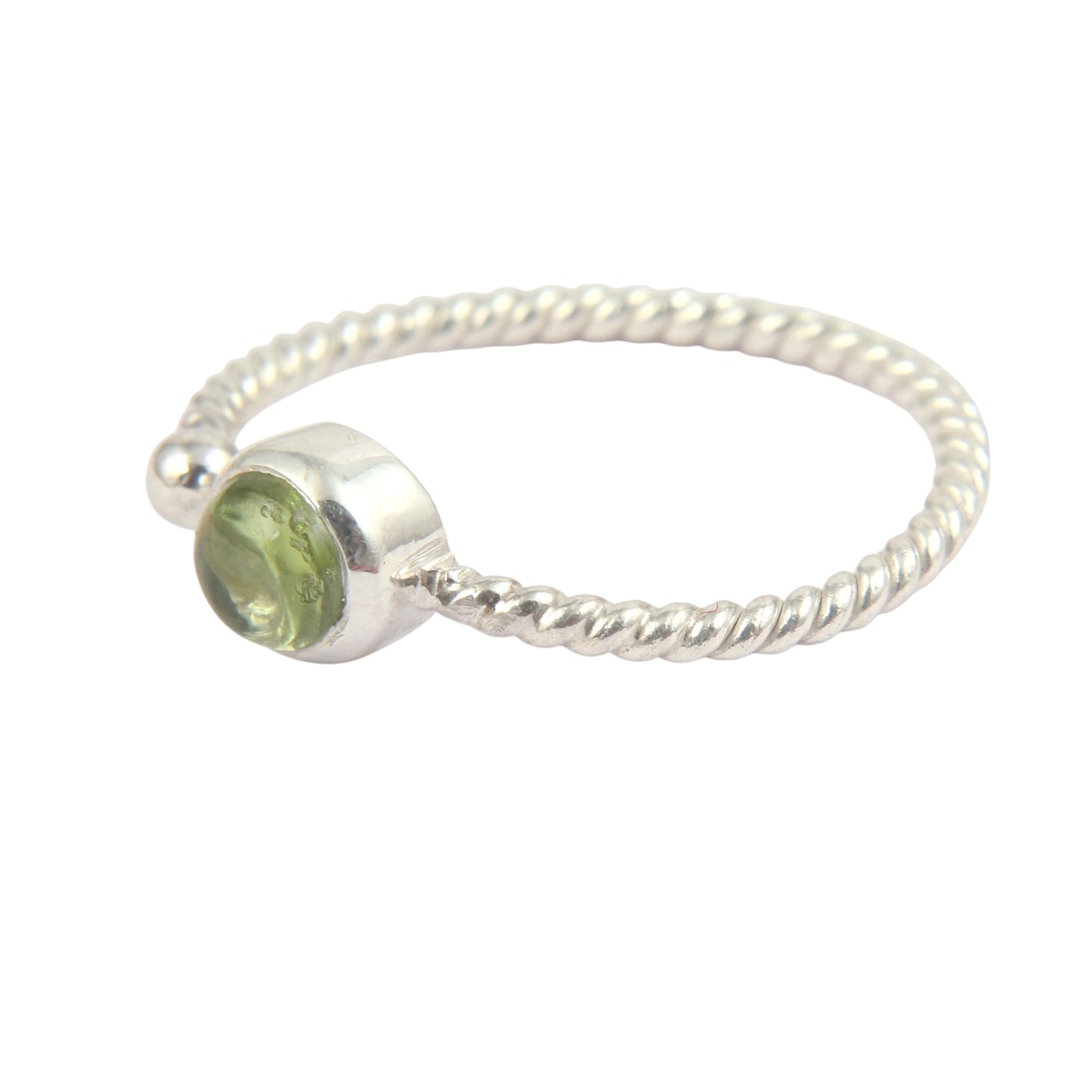 Natural Peridot 925 Sterling Silver Ring August Birthstone Ring Adjustable Twisted Wire Band Ring