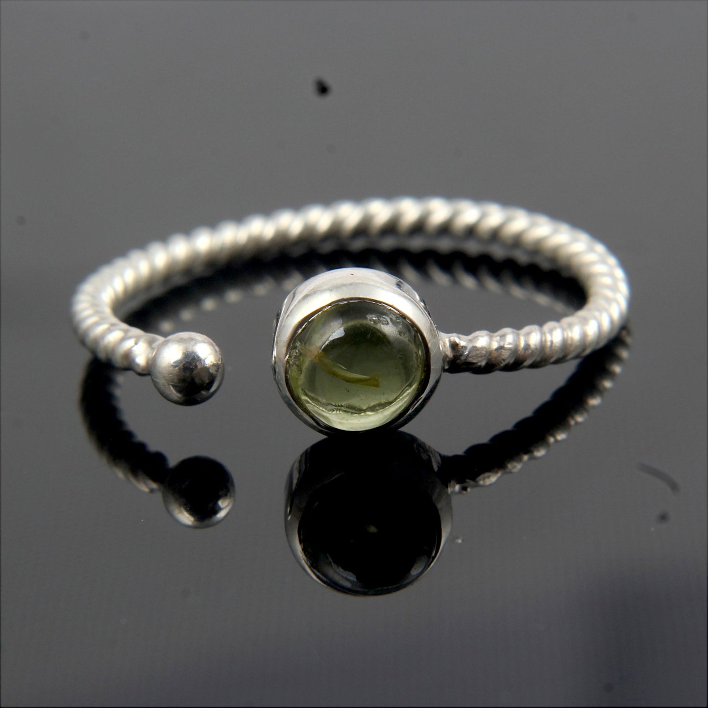 Natural Peridot 925 Sterling Silver Ring August Birthstone Ring Adjustable Twisted Wire Band Ring