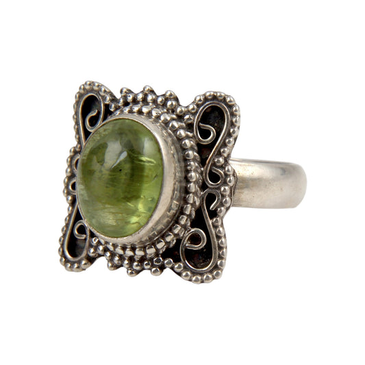Bohemian Peridot Ring 925 Sterling Silver Handmade Natural Gemstone Ring