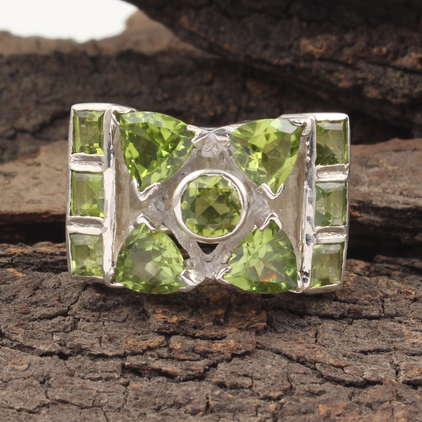 Cocktail Peridot Ring Heavy 925 Sterling Silver Handmade Natural Gemstone Ring August Birthstone Ring