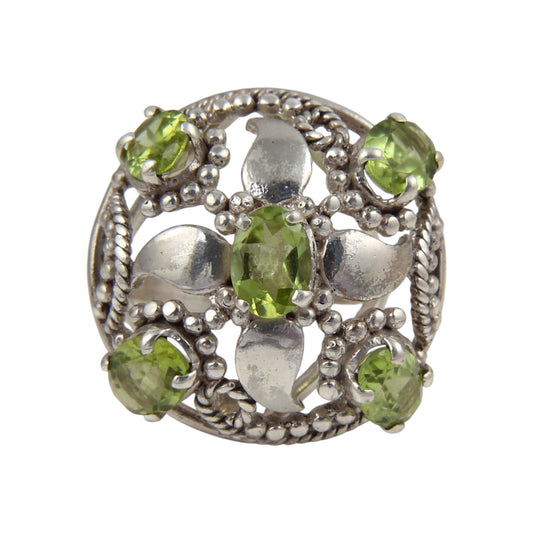 Boho Designer Peridot Ring Handmade 925 Sterling Silver Twisted Wire Faceted Gemstone Floral Ring
