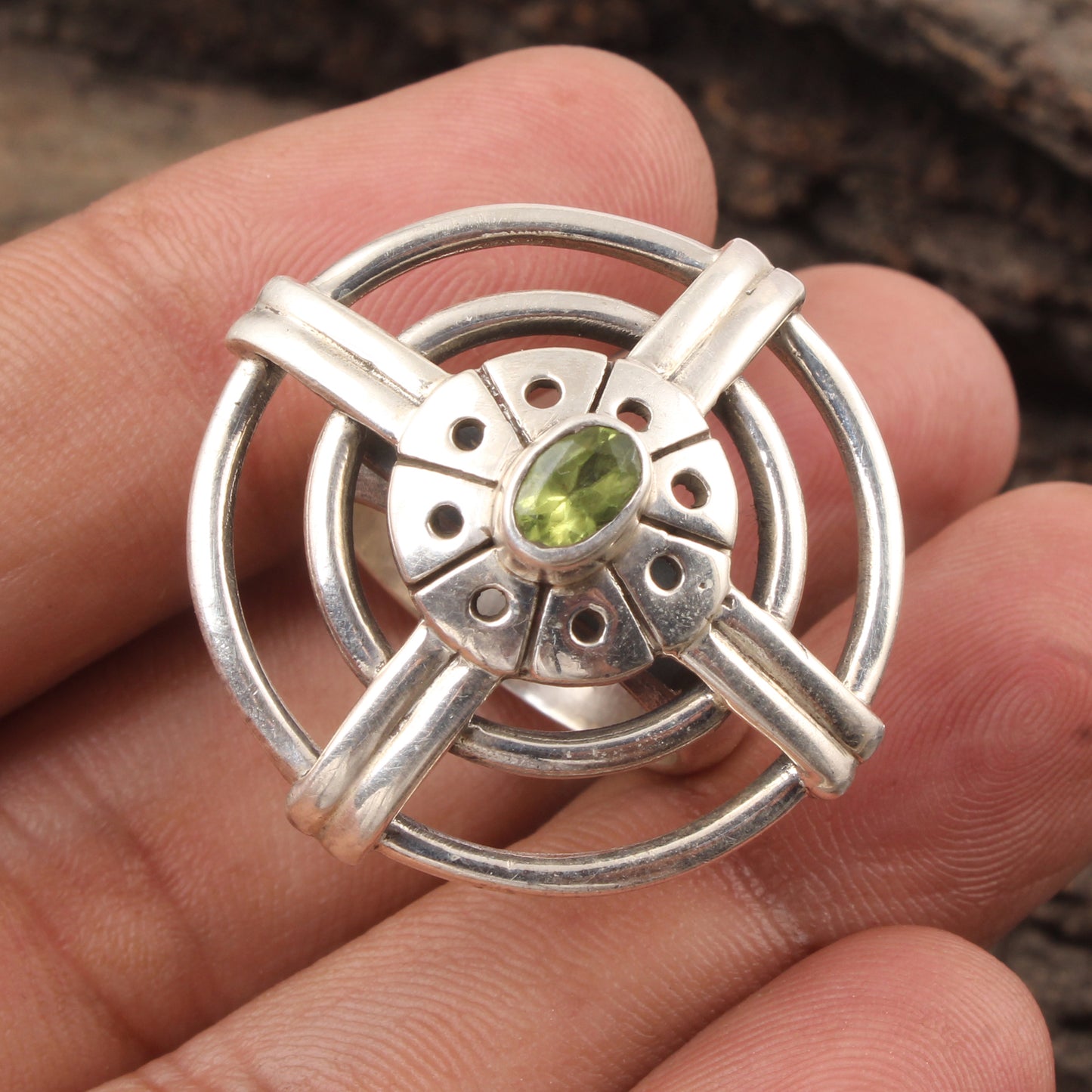 Geometric Style Peridot Ring Handmade Designer 925 Sterling Silver Cocktail Ring August Birthstone Jewelry Gift For Her