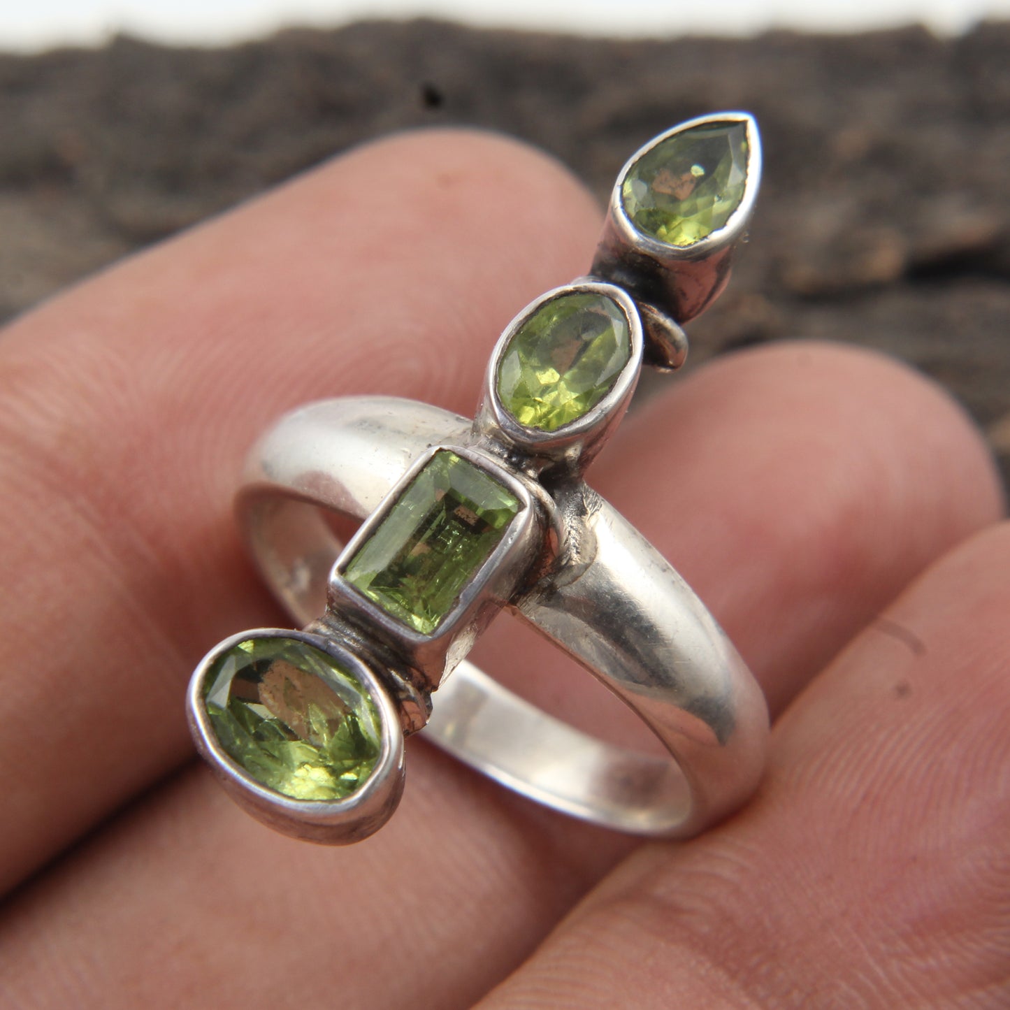Vertical Stacking Designer Peridot Ring Handmade 925 Sterling Silver Faceted Natural Peridot Ring