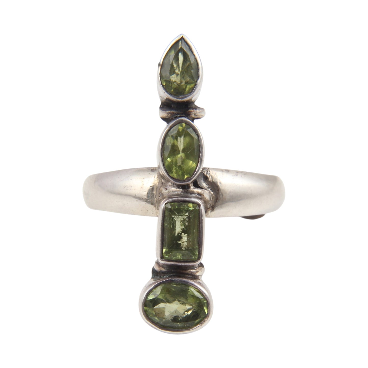 Vertical Stacking Designer Peridot Ring Handmade 925 Sterling Silver Faceted Natural Peridot Ring