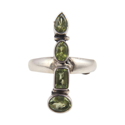 Vertical Stacking Designer Peridot Ring Handmade 925 Sterling Silver Faceted Natural Peridot Ring