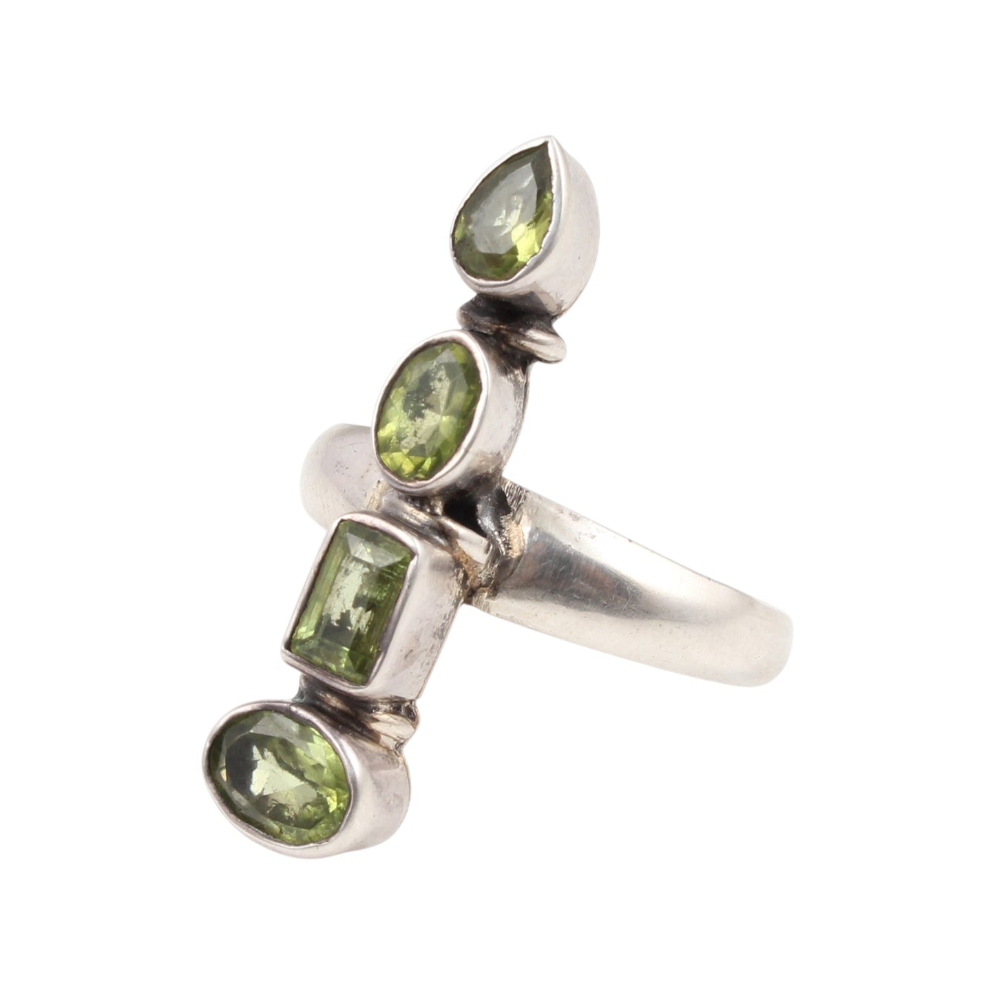 Vertical Stacking Designer Peridot Ring Handmade 925 Sterling Silver Faceted Natural Peridot Ring
