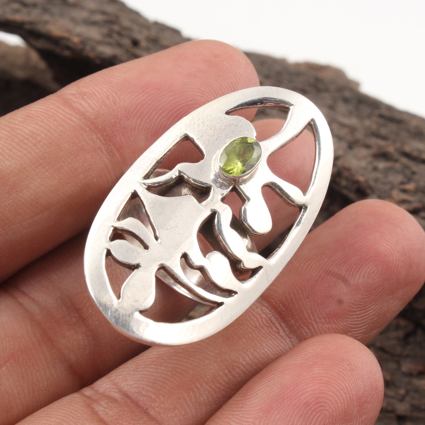 925 Sterling Silver Handmade Natural Faceted Peridot Gemstone Oval Ring August Birthstone Jewelry Rings For Women
