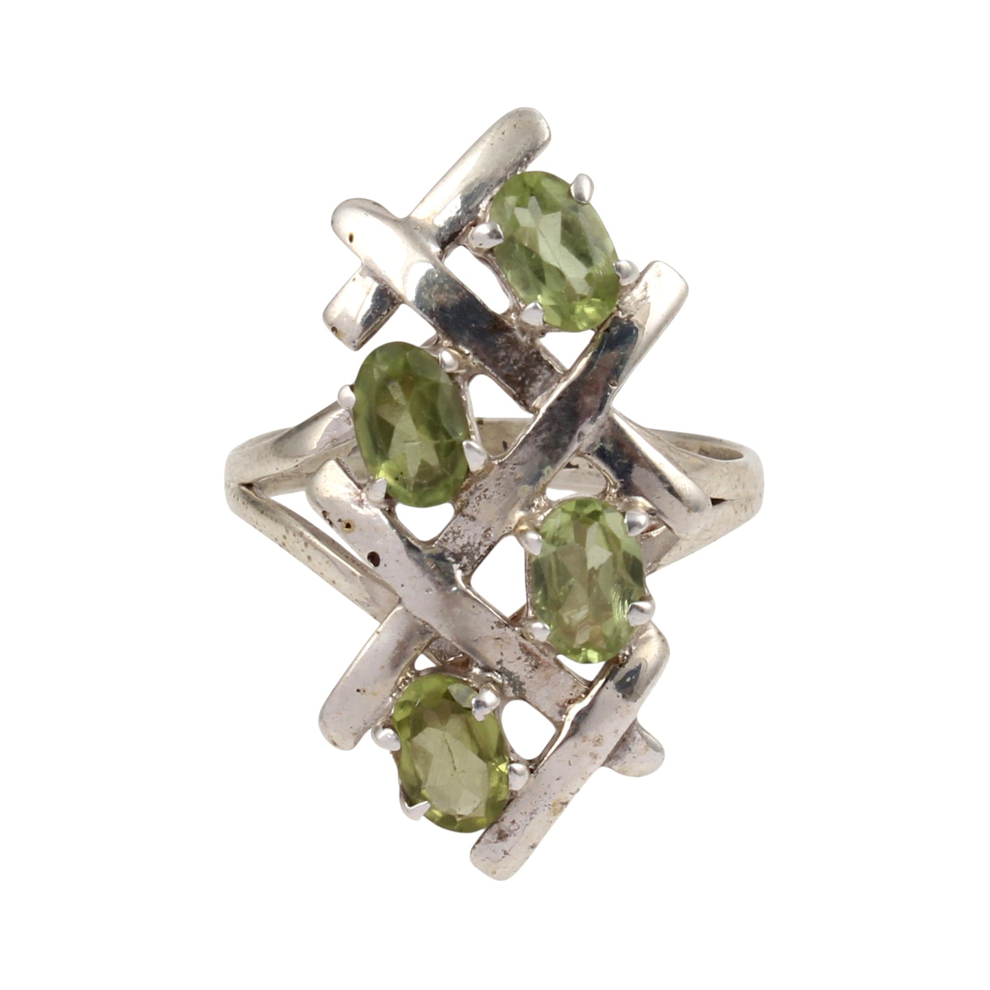 Criss-Cross Peridot Ring Handmade 925 Sterling Silver Prong Setting Natural Gemstone Rings For Women Girls