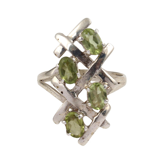 Criss-Cross Peridot Ring Handmade 925 Sterling Silver Prong Setting Natural Gemstone Rings For Women Girls