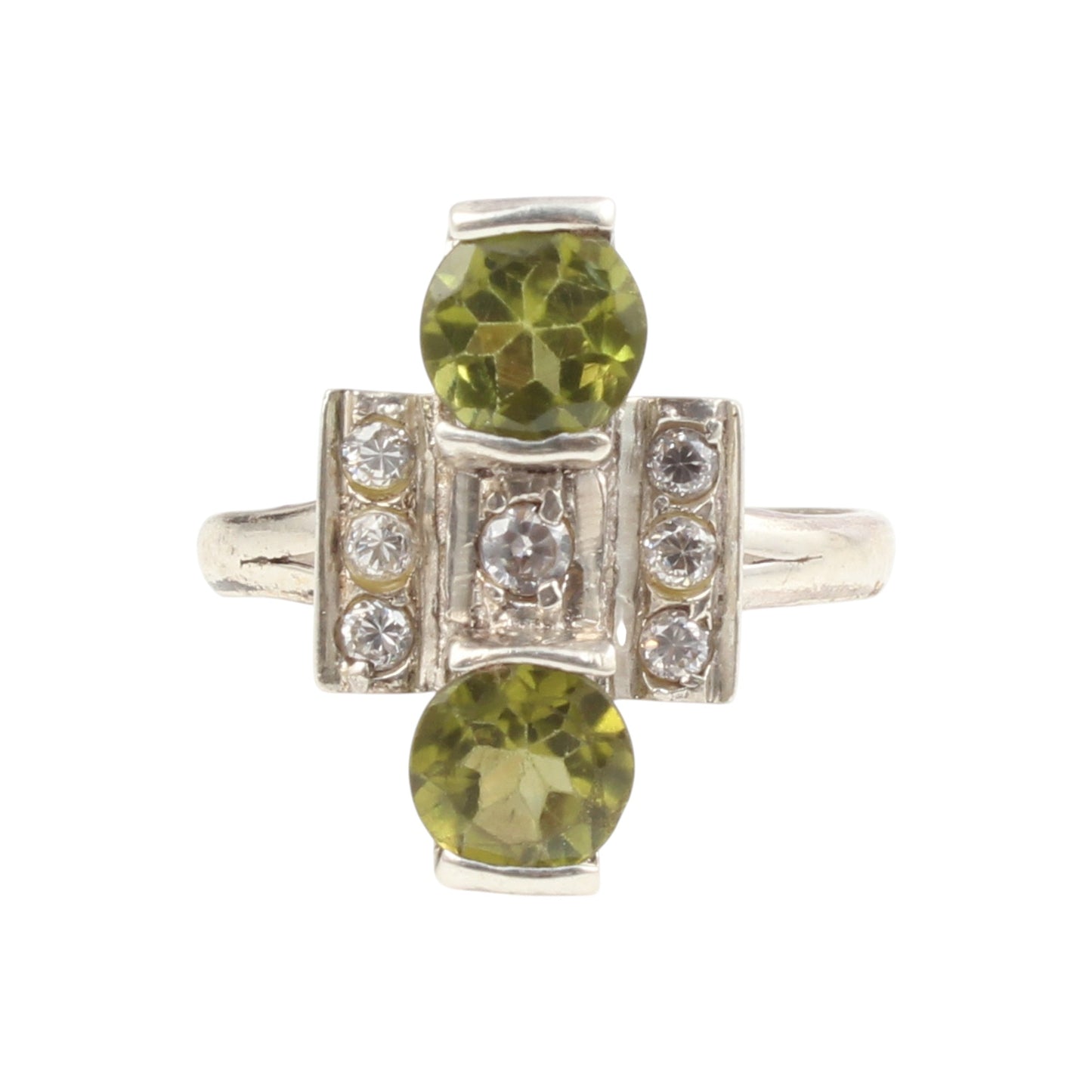 Vintage Style Cocktail Ring Natural Peridot Ring with CZ Studded Handmade 925 Sterling Silver Ring Jewelry