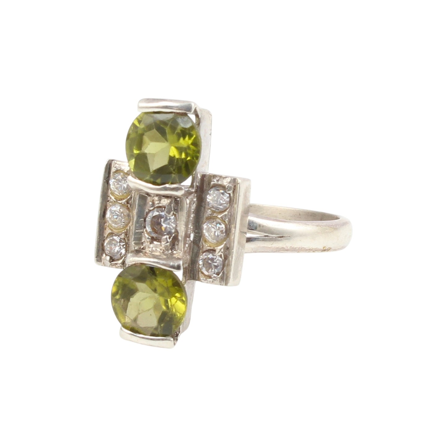 Vintage Style Cocktail Ring Natural Peridot Ring with CZ Studded Handmade 925 Sterling Silver Ring Jewelry