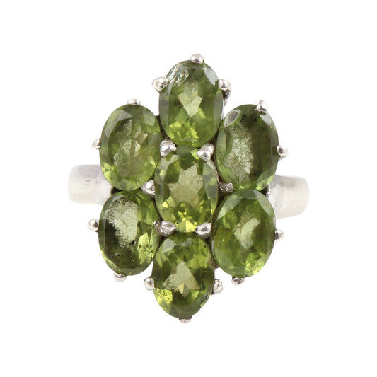 Cluster Oval Peridot Ring Handmade 925 Sterling Silver Prong Setting Natural Gemstone Rings For Women Girls
