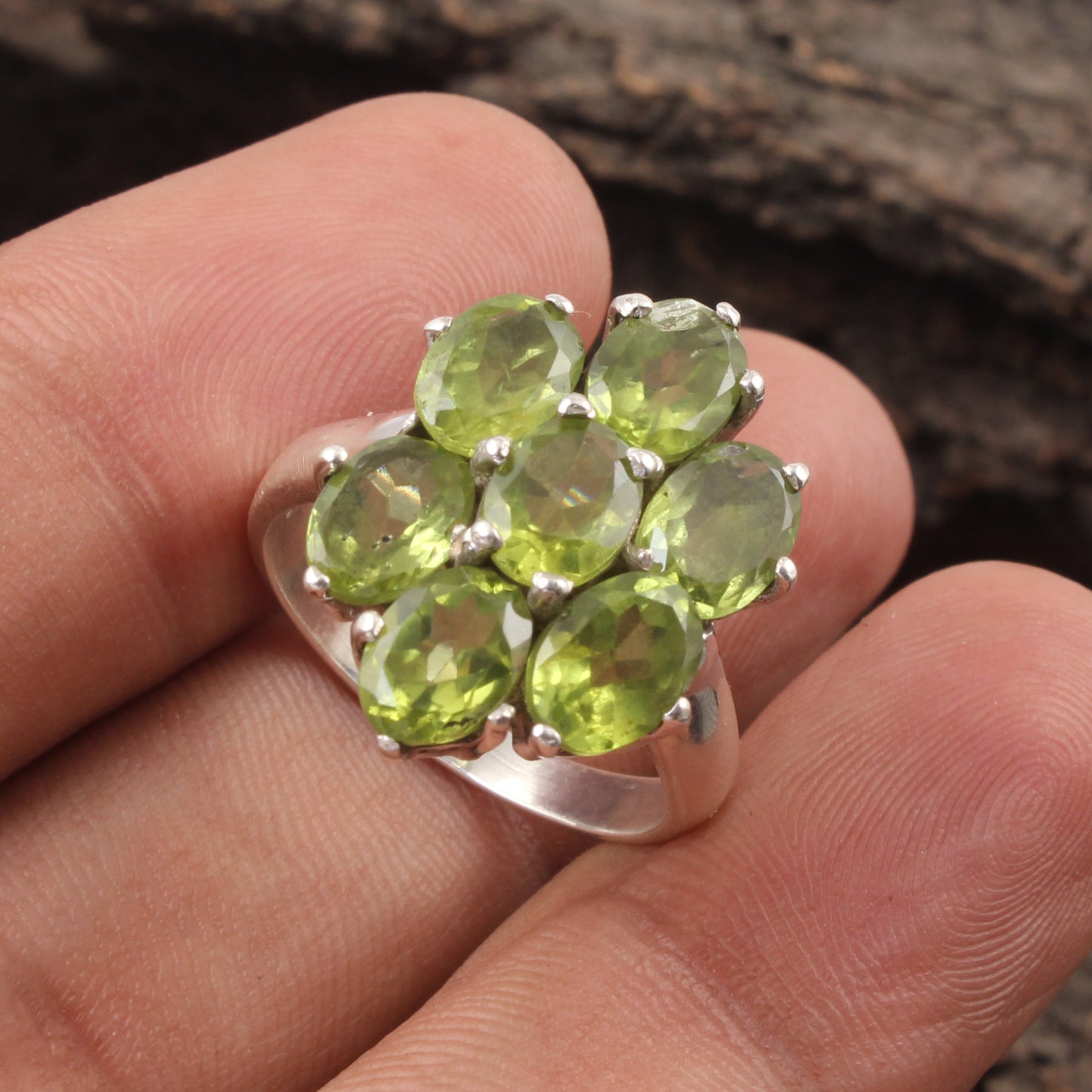 Cluster Oval Peridot Ring Handmade 925 Sterling Silver Prong Setting Natural Gemstone Rings For Women Girls