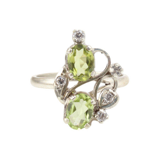 Designer Peridot Ring wih CZ Handmade 925 Sterling Silver Twisted Design Faceted Gemstone Floral Ring
