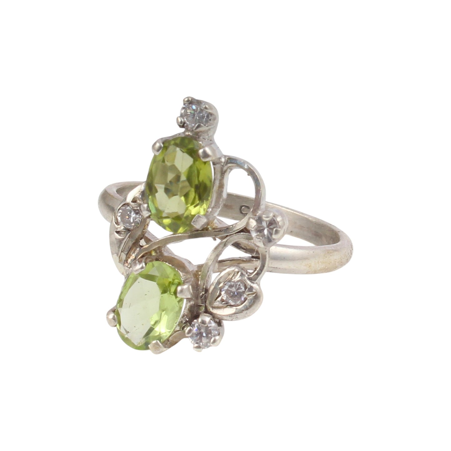 Designer Peridot Ring wih CZ Handmade 925 Sterling Silver Twisted Design Faceted Gemstone Floral Ring
