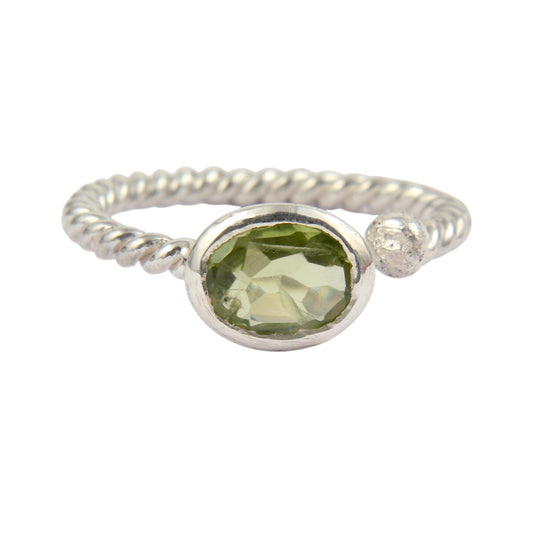 Faceted Peridot 925 Sterling Silver Ring Handmade August Birthstone Ring Adjustable Twisted Wire Band Ring