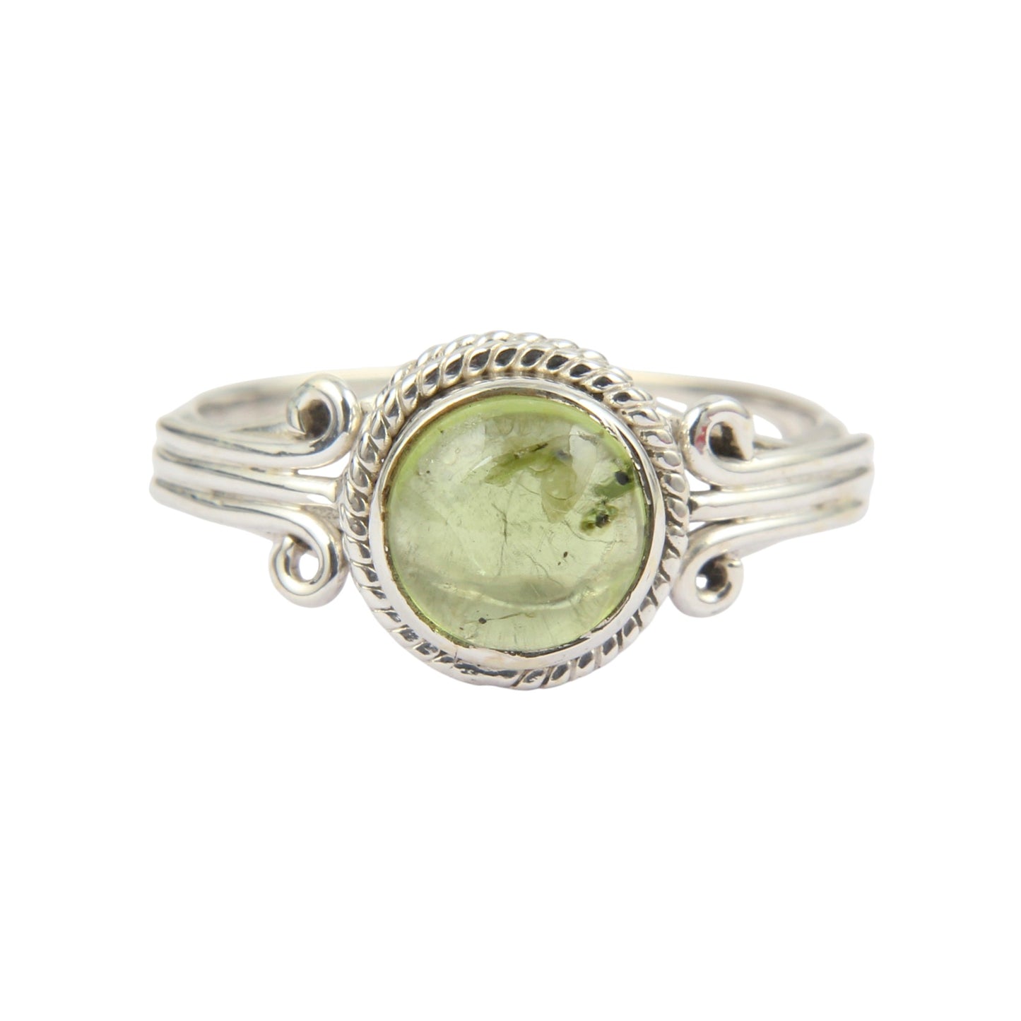 Natural Peridot Ring in 925 Sterling Silver Handmade Round Cab Ring