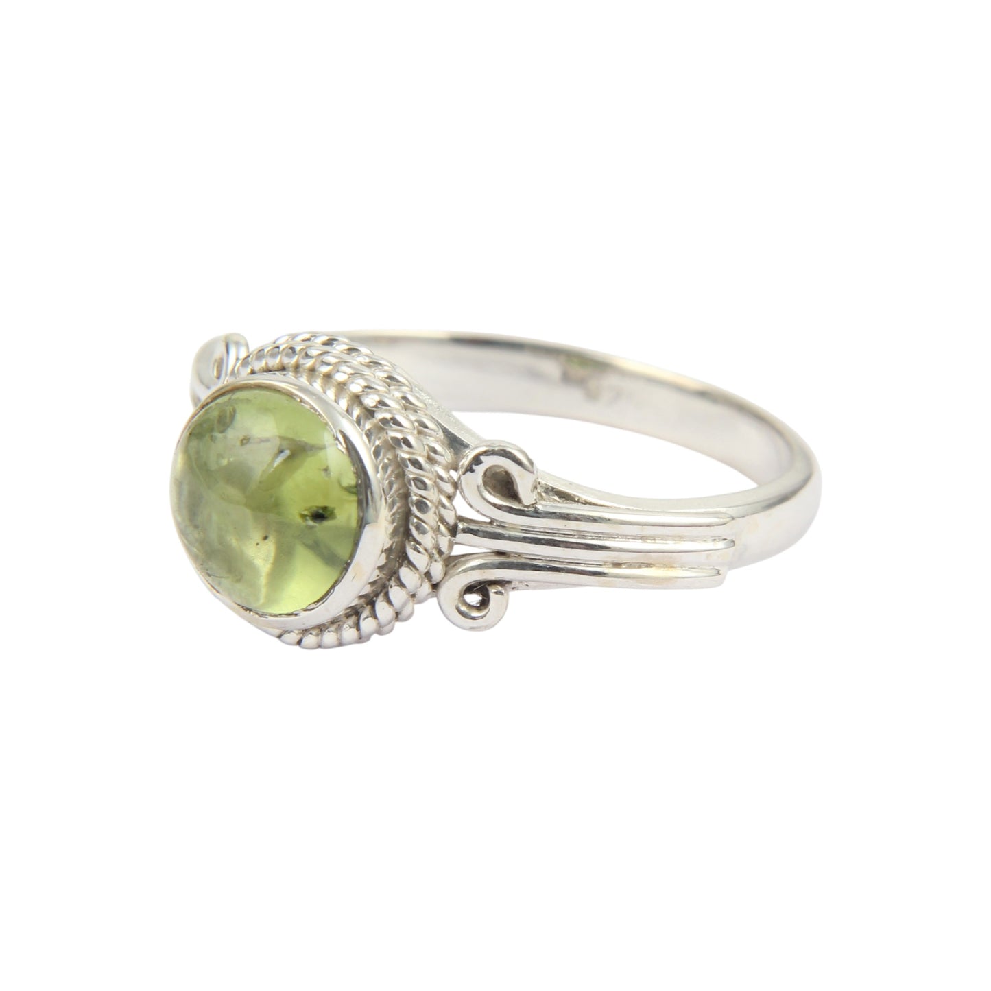 Natural Peridot Ring in 925 Sterling Silver Handmade Round Cab Ring