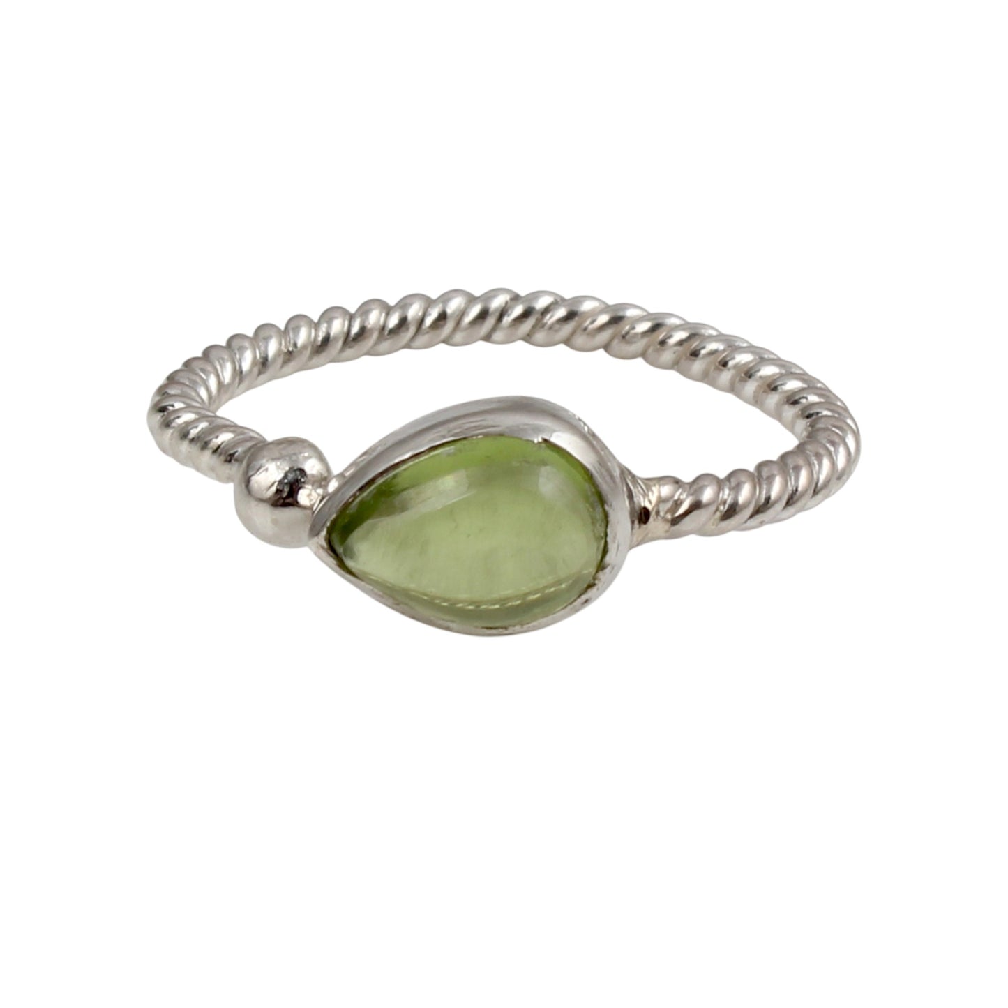 Pear Peridot Cabochon 925 Sterling Silver Ring August Birthstone Promise Ring Adjustable Twisted Wire Band Ring