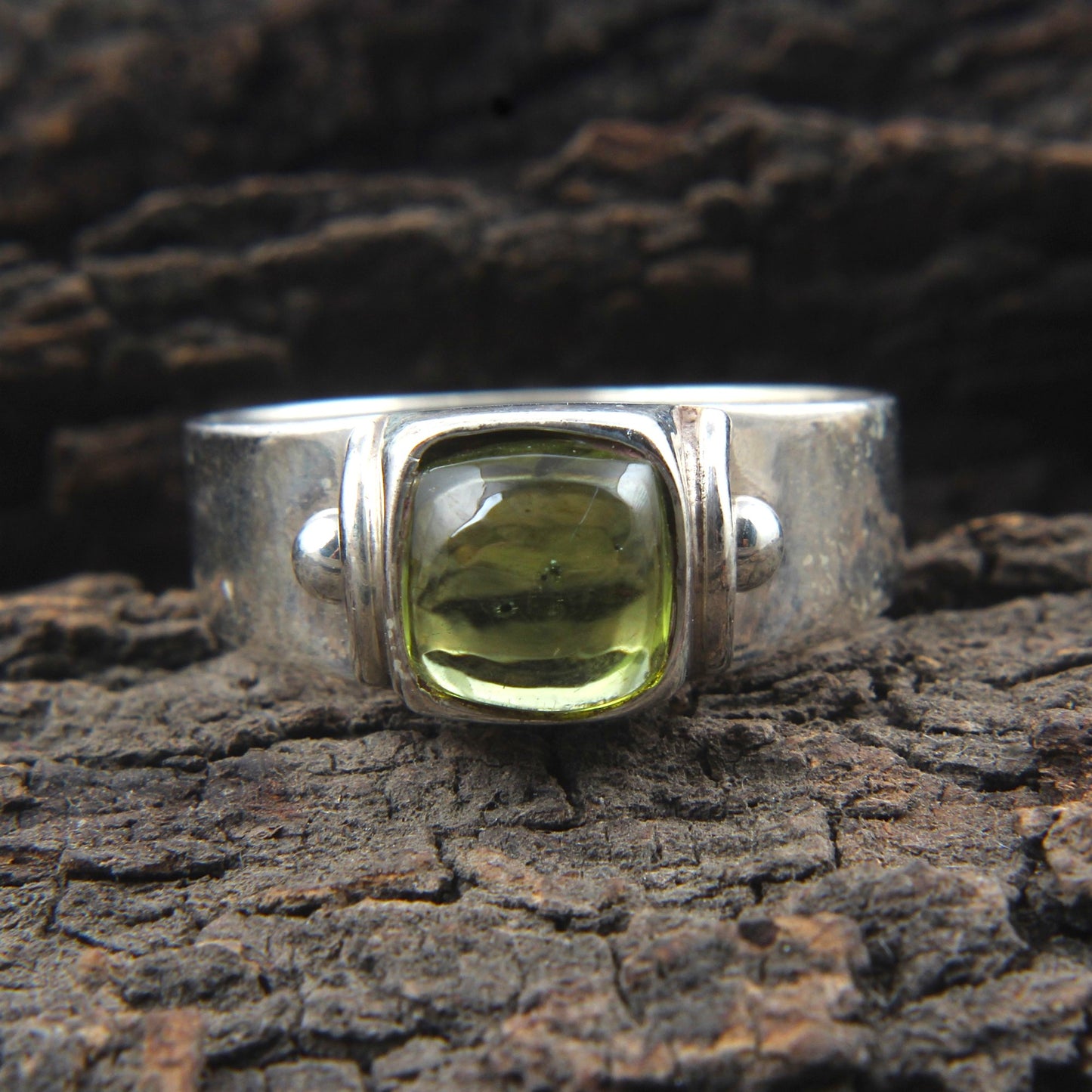 Natural Peridot Ring 925 Sterling Silver Handcrafted Cushion Shape Stone Ring