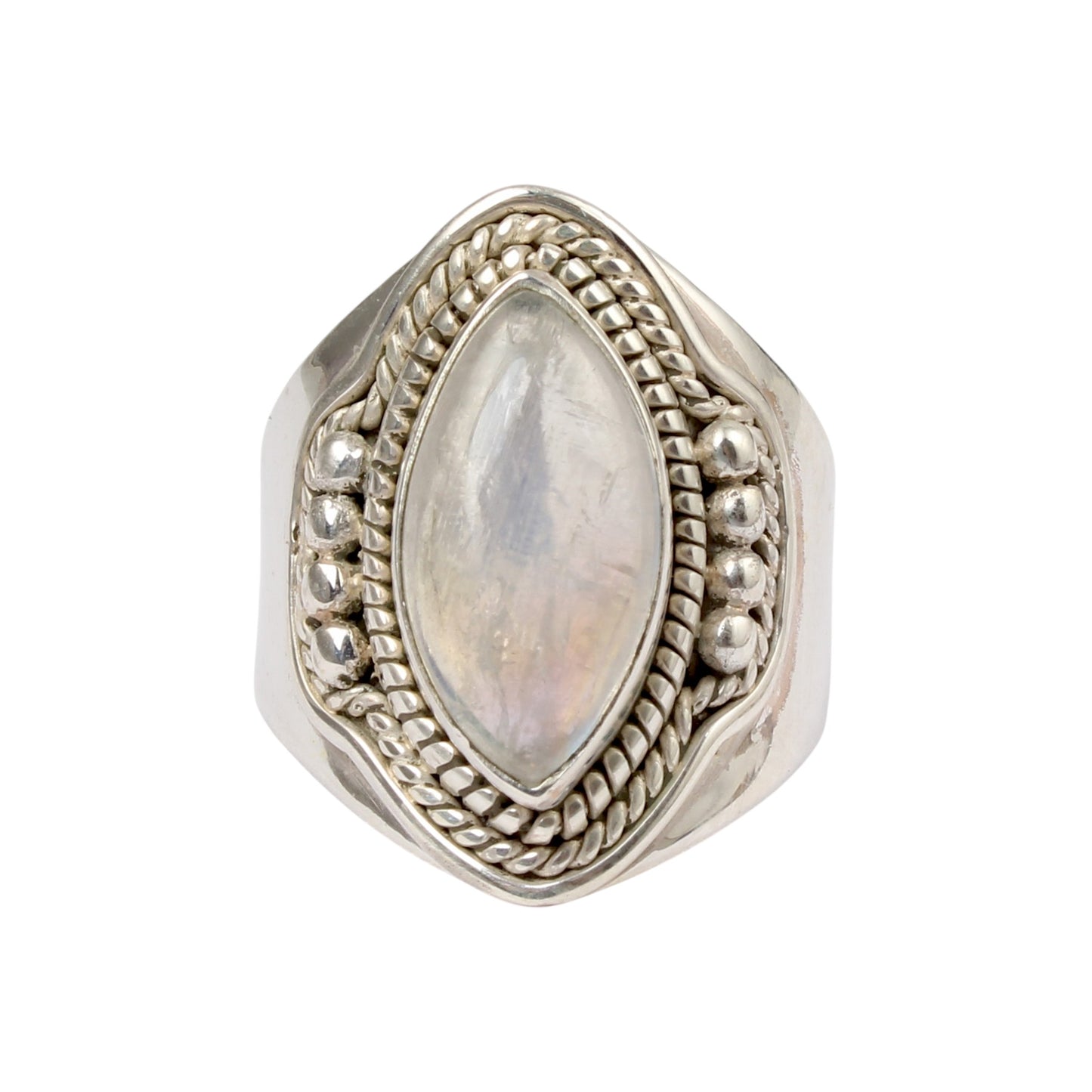 Bohemian Style Rainbow Moonstone Ring Designer 925 Sterling Silver Natural Gemstone Ring