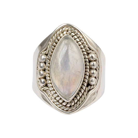 Bohemian Style Rainbow Moonstone Ring Designer 925 Sterling Silver Natural Gemstone Ring