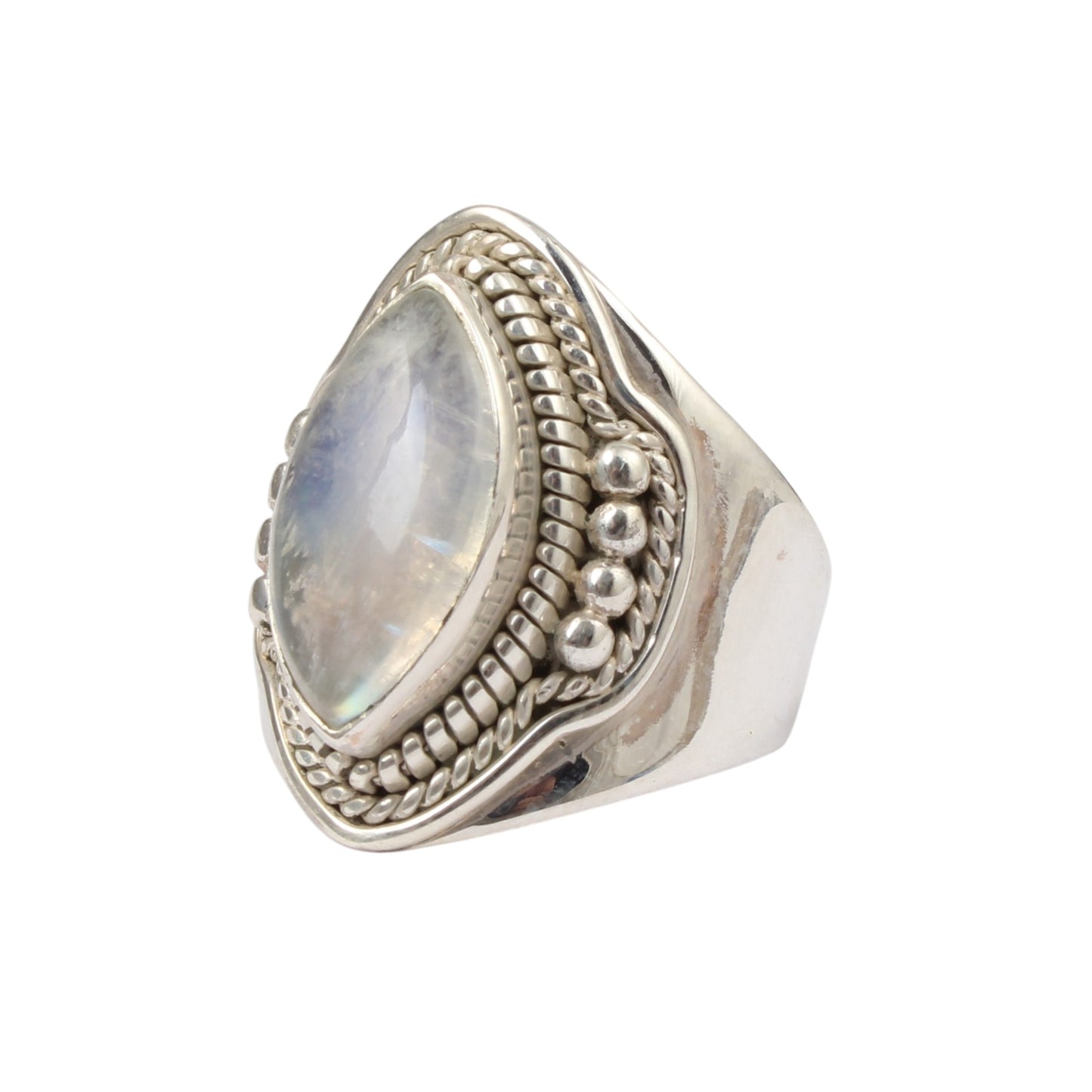 Bohemian Style Rainbow Moonstone Ring Designer 925 Sterling Silver Natural Gemstone Ring