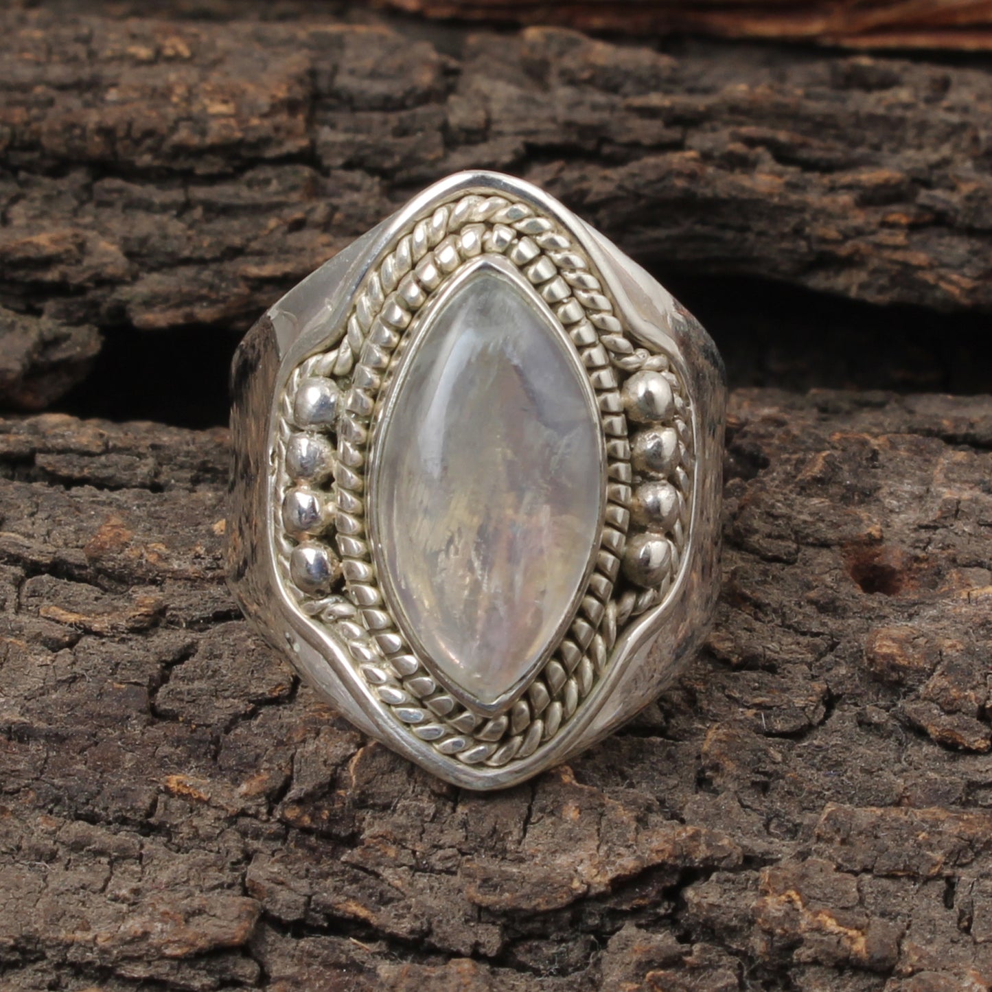 Bohemian Style Rainbow Moonstone Ring Designer 925 Sterling Silver Natural Gemstone Ring