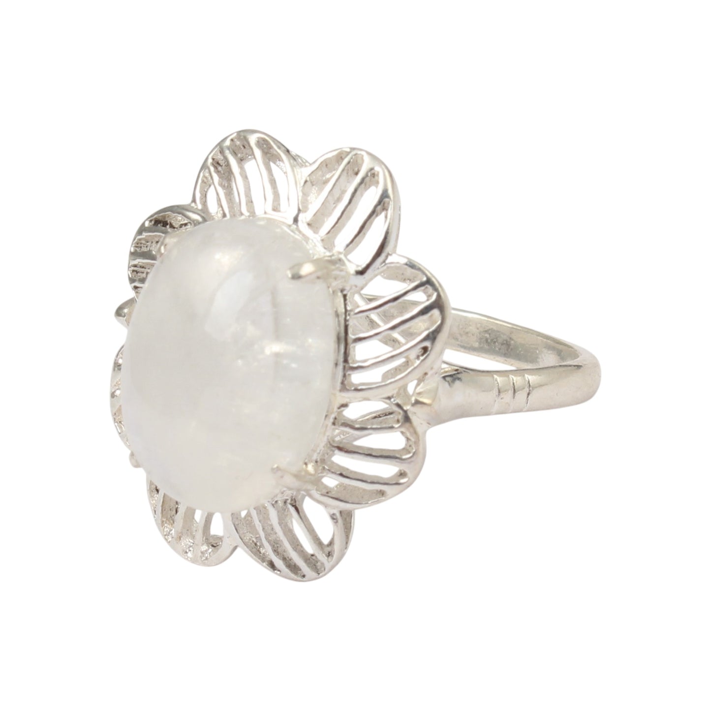 Floral Rainbow Moonstone Ring Designer 925 Sterling Silver Natural Oval Gemstone Prong Setting Ring