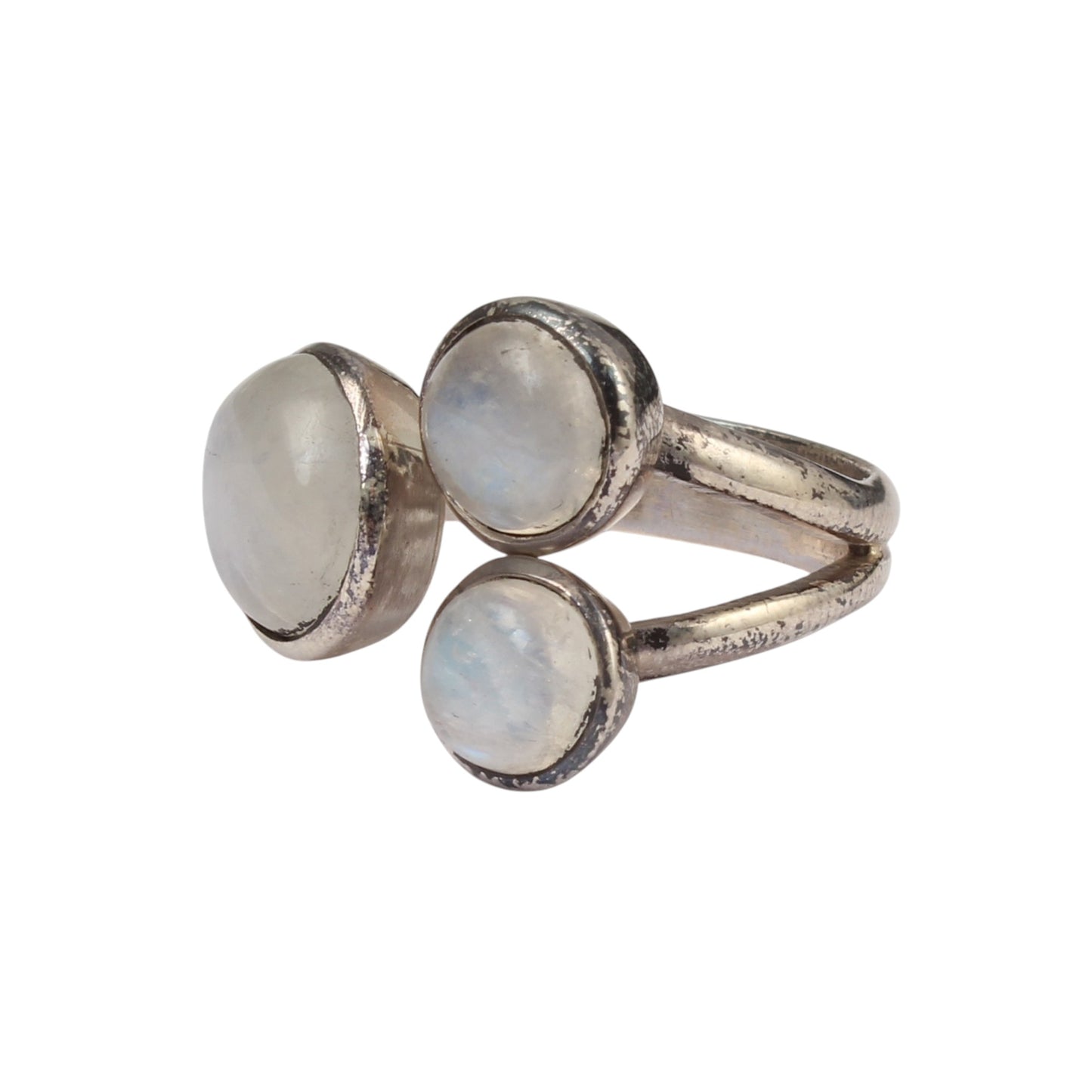 Trio Rainbow Moonstone Ring Handcrafted Adjustable 925 Sterling Silver Natural Gemstone Ring