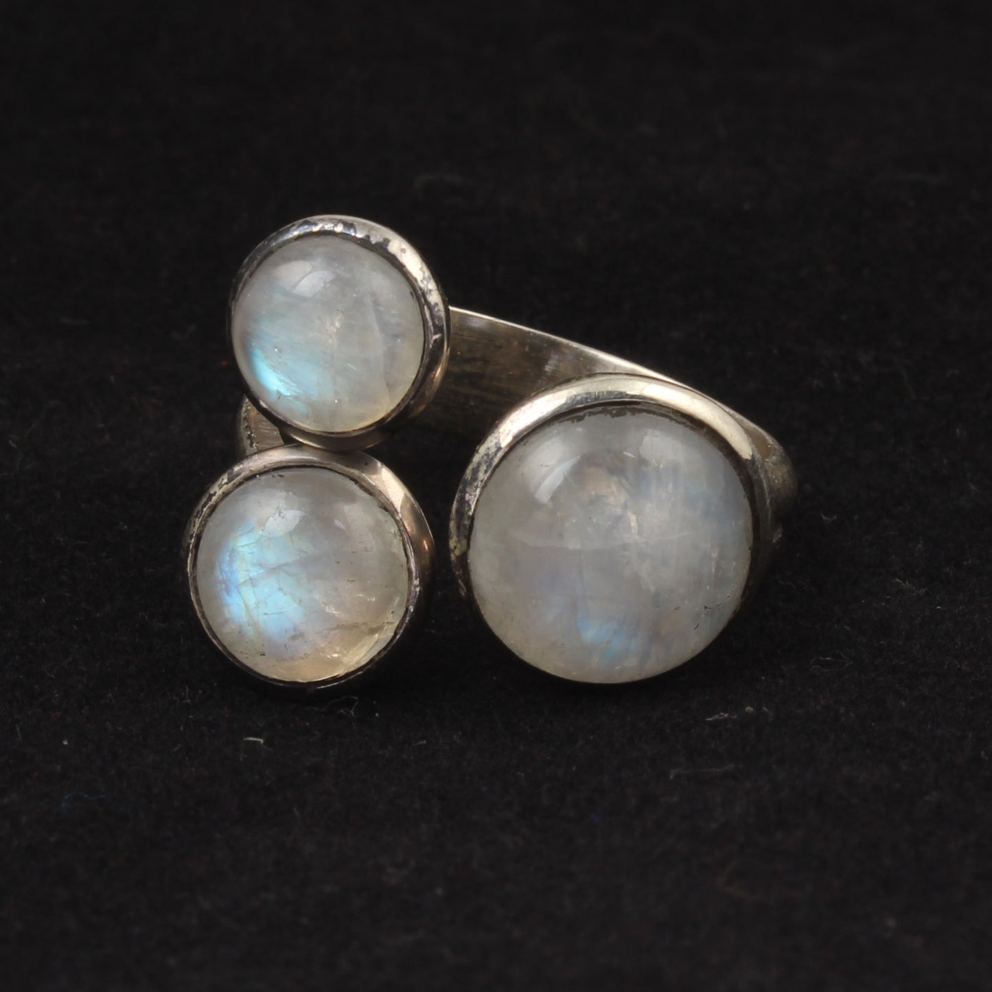 Trio Rainbow Moonstone Ring Handcrafted Adjustable 925 Sterling Silver Natural Gemstone Ring