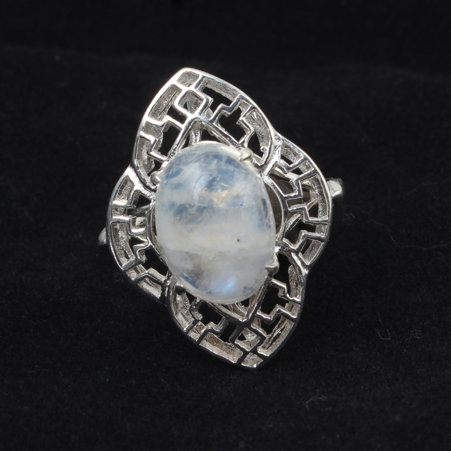 Art Deco Style Rainbow Moonstone Ring Handmade Prong Setting Natural Gemstone 925 Sterling Silver Ring