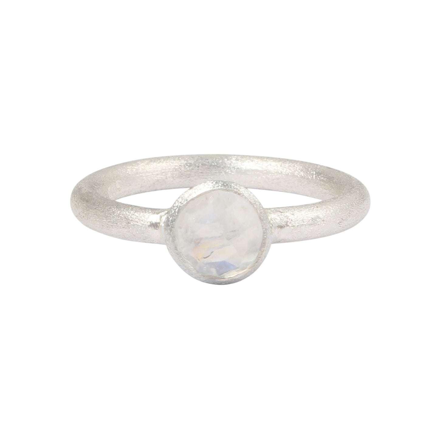 Minimalist Faceted Rainbow Moonstone Ring Matte Finish 925 Sterling Silver Natural Gemstone Ring