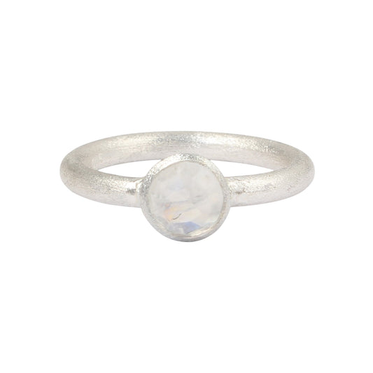 Minimalist Faceted Rainbow Moonstone Ring Matte Finish 925 Sterling Silver Natural Gemstone Ring