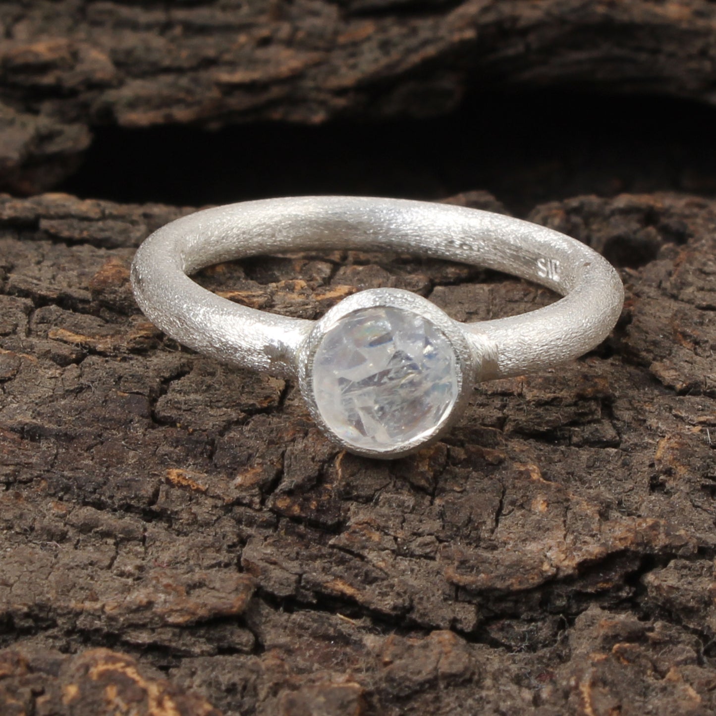 Minimalist Faceted Rainbow Moonstone Ring Matte Finish 925 Sterling Silver Natural Gemstone Ring