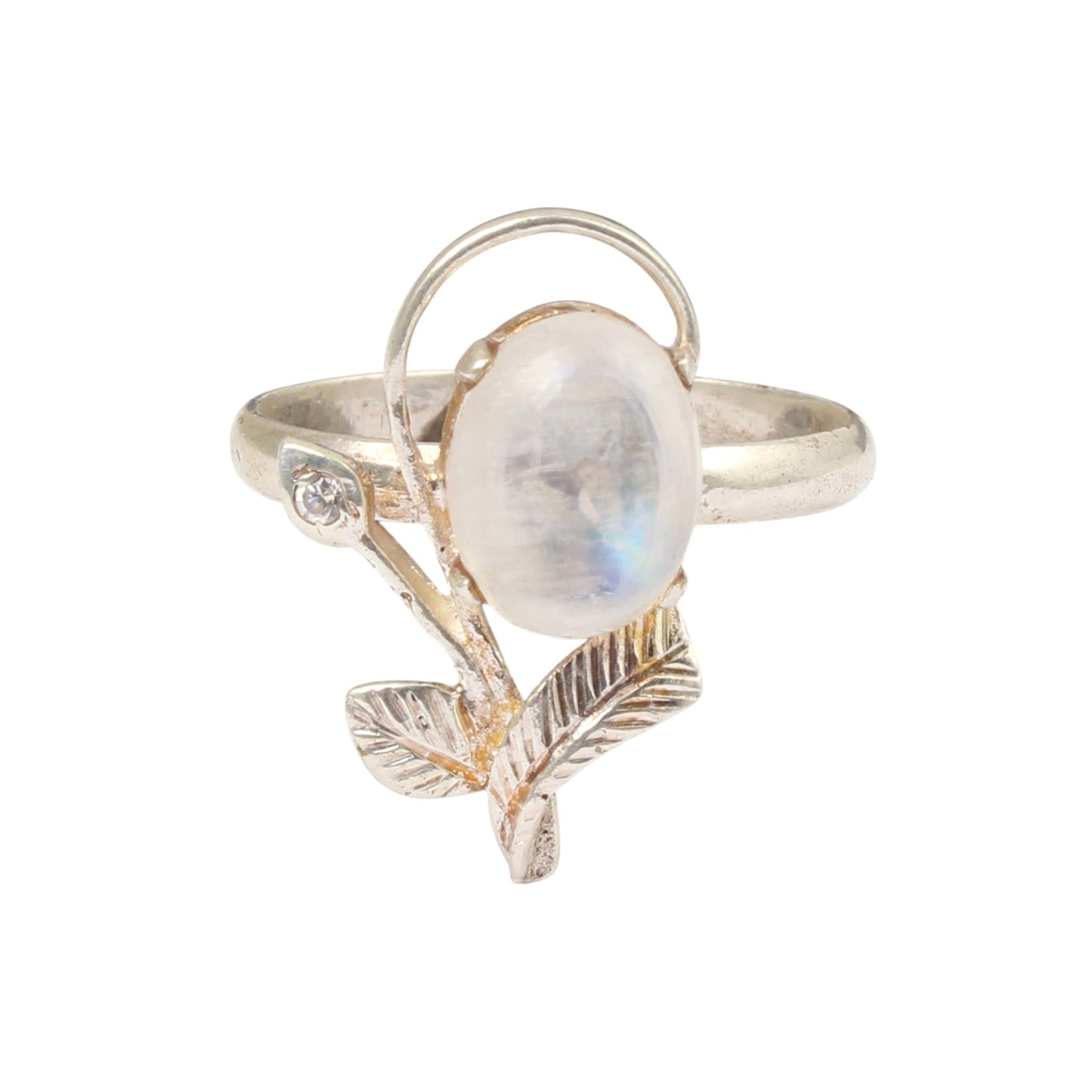 Leaf Designer Rainbow Moonstone Ring 925 Sterling Silver Natural Oval Gemstone Prong Setting Ring
