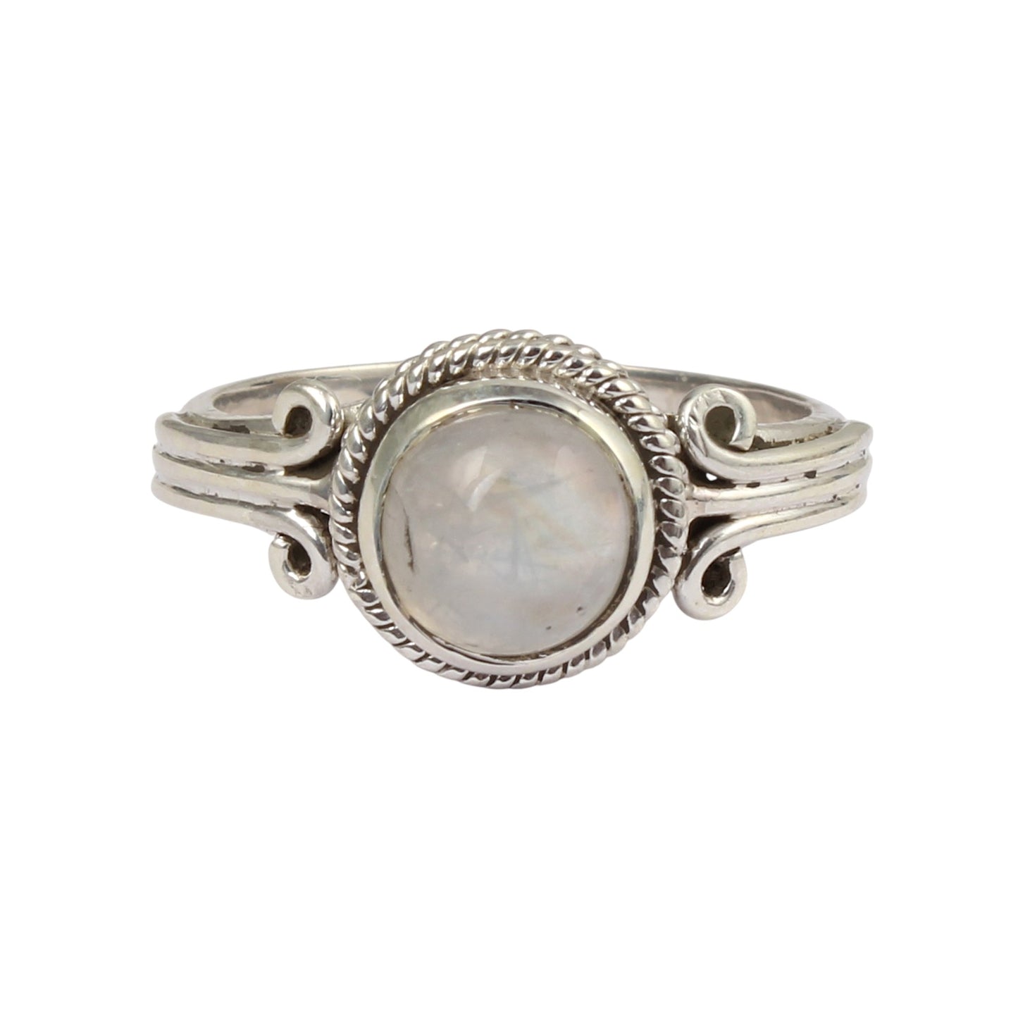 Rainbow Moonstone Ring Handmade Twisted Wire 925 Sterling Silver Natural Round Gemstone Ring
