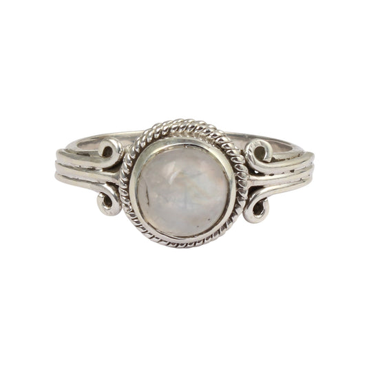 Rainbow Moonstone Ring Handmade Twisted Wire 925 Sterling Silver Natural Round Gemstone Ring