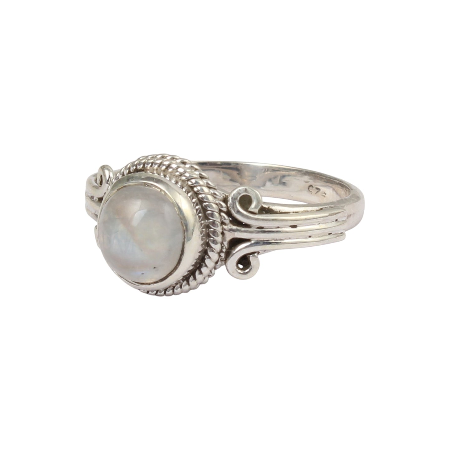 Rainbow Moonstone Ring Handmade Twisted Wire 925 Sterling Silver Natural Round Gemstone Ring