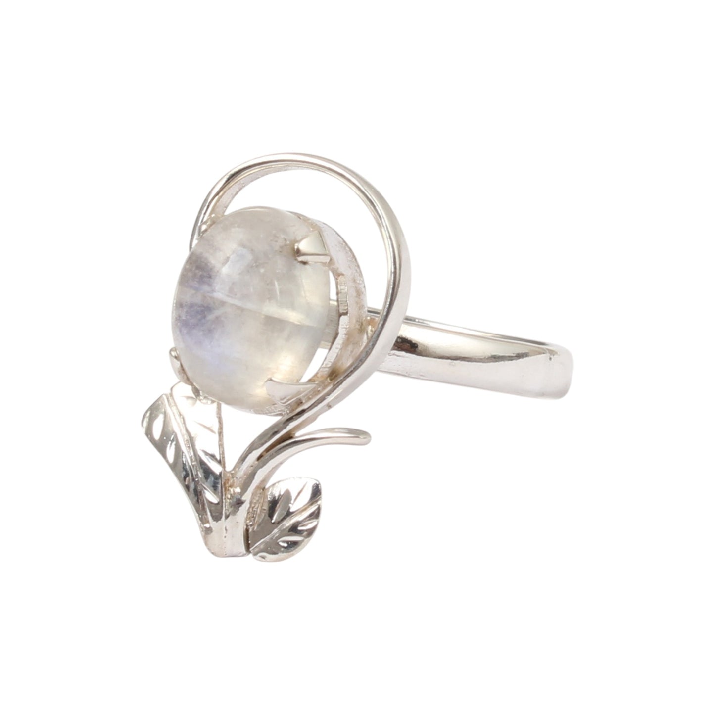 Designer Leaf Rainbow Moonstone Ring 925 Sterling Silver Natural Oval Gemstone Prong Setting Ring
