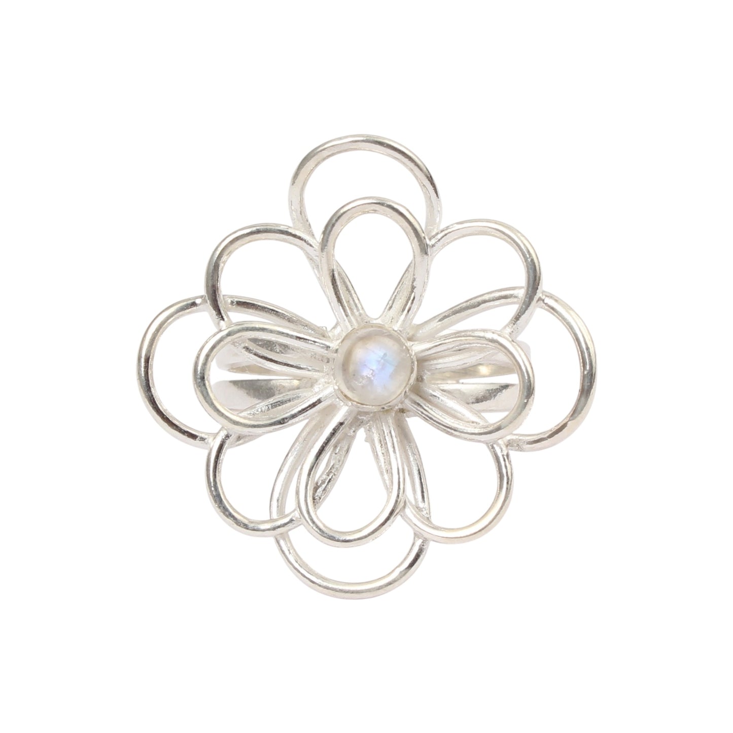 Floral Inspired Cocktail Ring Natural Rainbow Moonstone Handmade 925 Sterling Silver Gemstone Ring