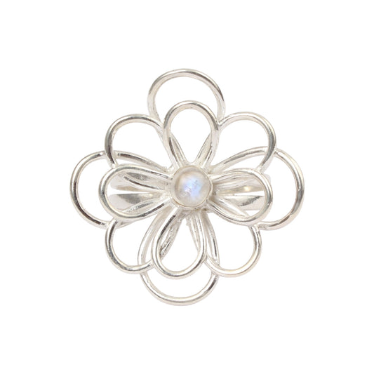 Floral Inspired Cocktail Ring Natural Rainbow Moonstone Handmade 925 Sterling Silver Gemstone Ring