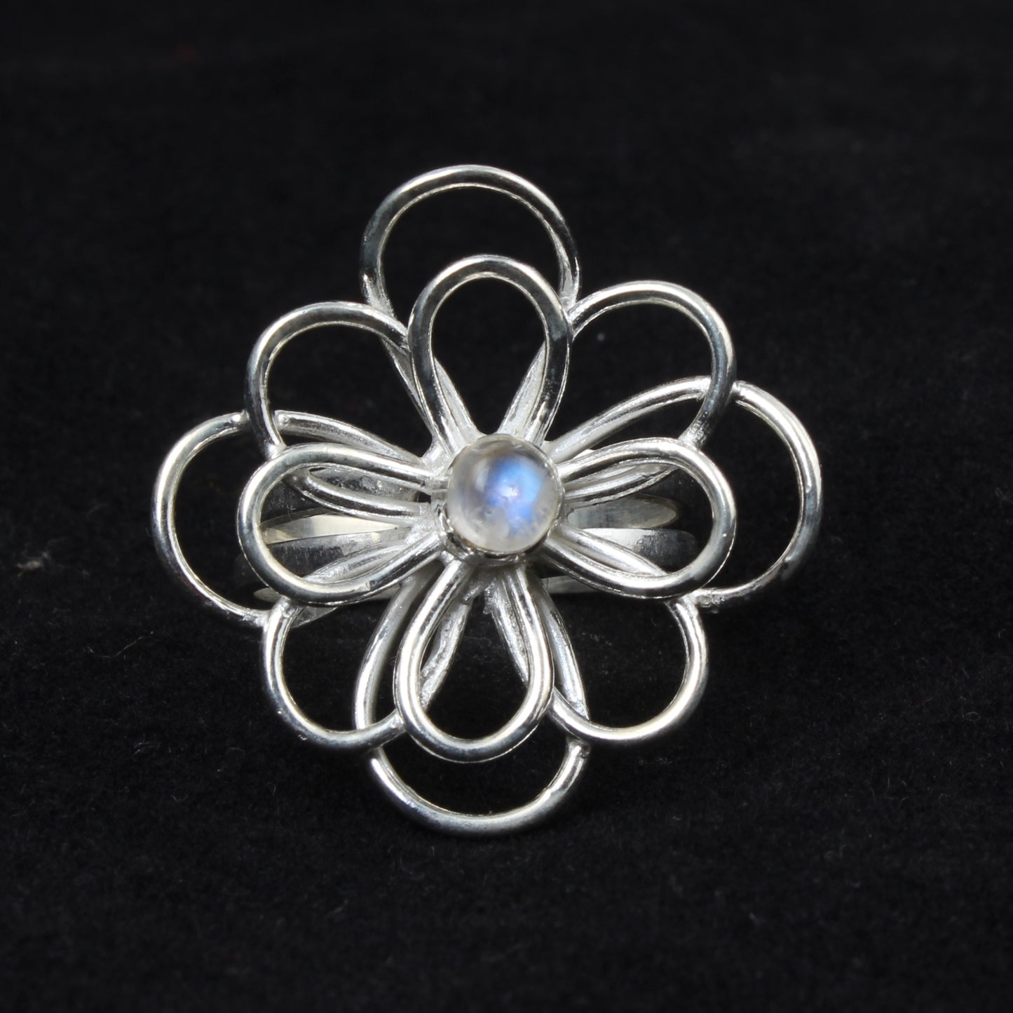 Floral Inspired Cocktail Ring Natural Rainbow Moonstone Handmade 925 Sterling Silver Gemstone Ring