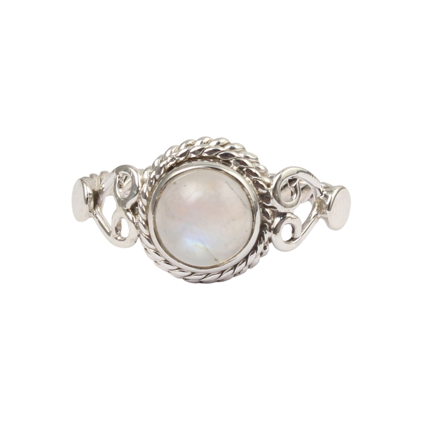 Boho Rainbow Moonstone Ring Handmade Twisted Wire 925 Sterling Silver Natural Round Gemstone Ring