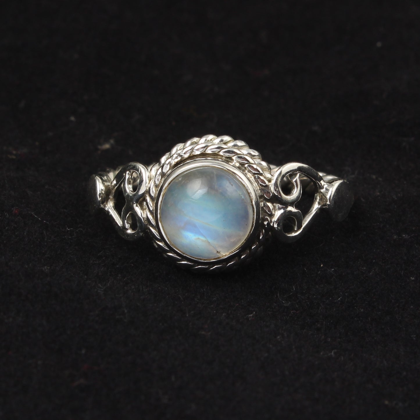 Boho Rainbow Moonstone Ring Handmade Twisted Wire 925 Sterling Silver Natural Round Gemstone Ring
