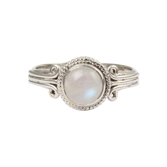 Natural Rainbow Moonstone Ring Handmade Twisted Wire 925 Sterling Silver Round Gemstone Ring