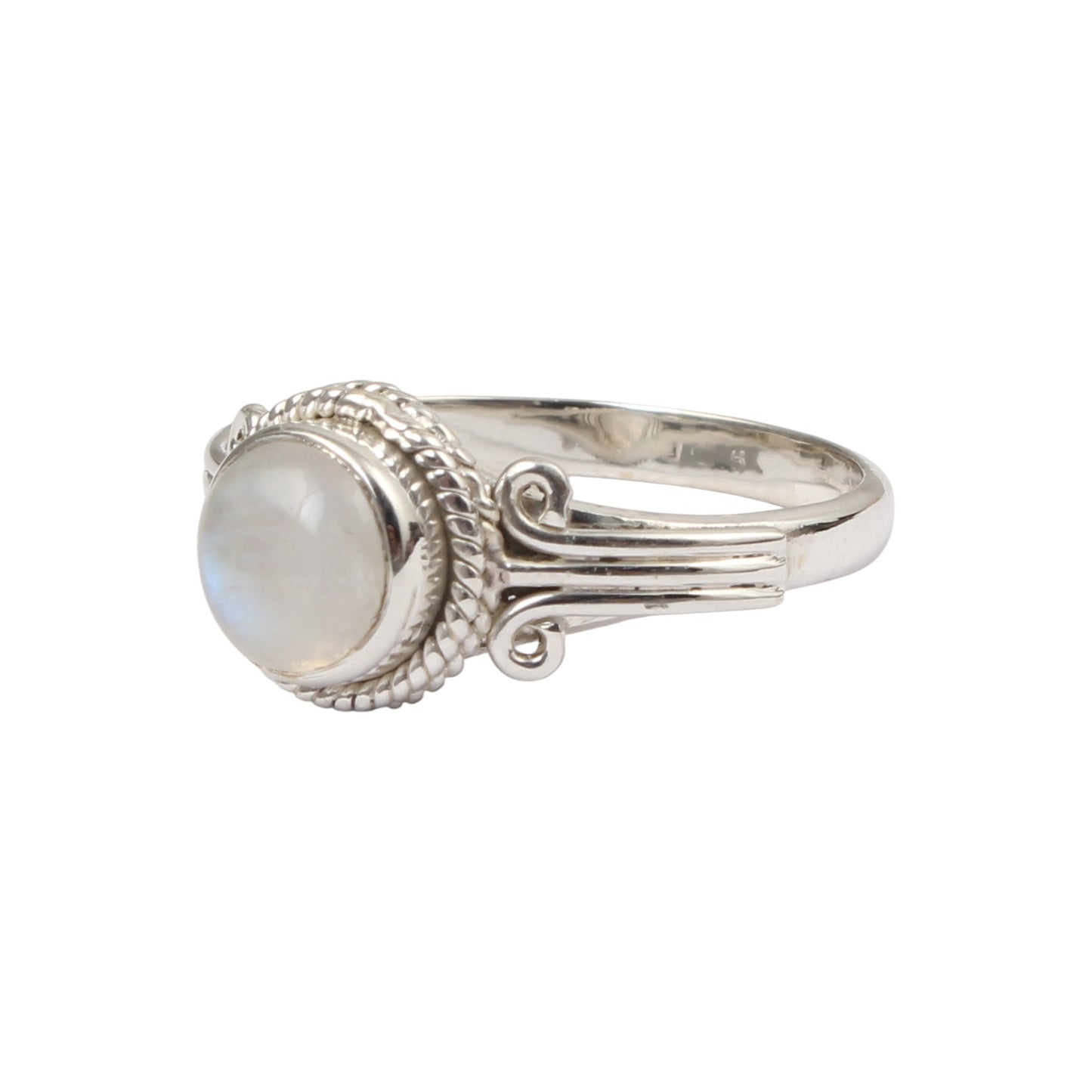 Natural Rainbow Moonstone Ring Handmade Twisted Wire 925 Sterling Silver Round Gemstone Ring